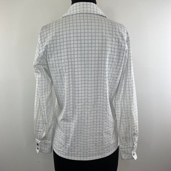 VINTAGE Escada White Blue Check Long Sleeve Button-Down Women's Cotton Shirt S - Picture 7 of 11
